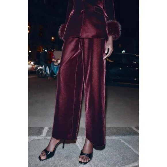 ZARA VELVET WIDE-LEG TROUSERS - Picture 4 of 9